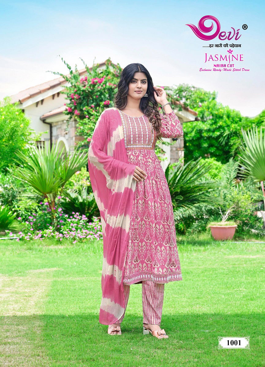 Devi Jasmine Rayon Printed Readymade Suits Catalog
